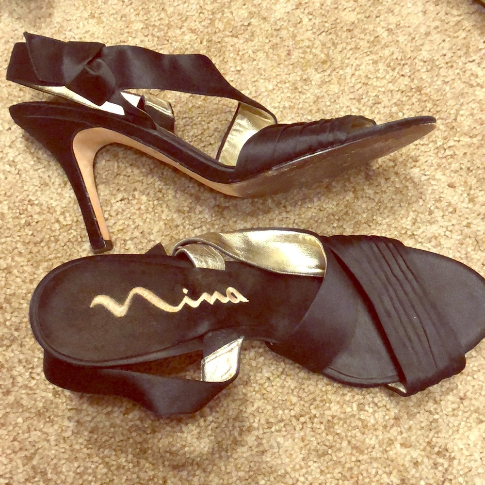 NINA brand black satin heels. Size 11M